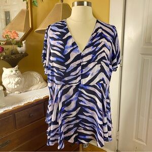 TORRID Size 4 4X Navy Zebra Animal Print Georgette Peplum Blouse Top